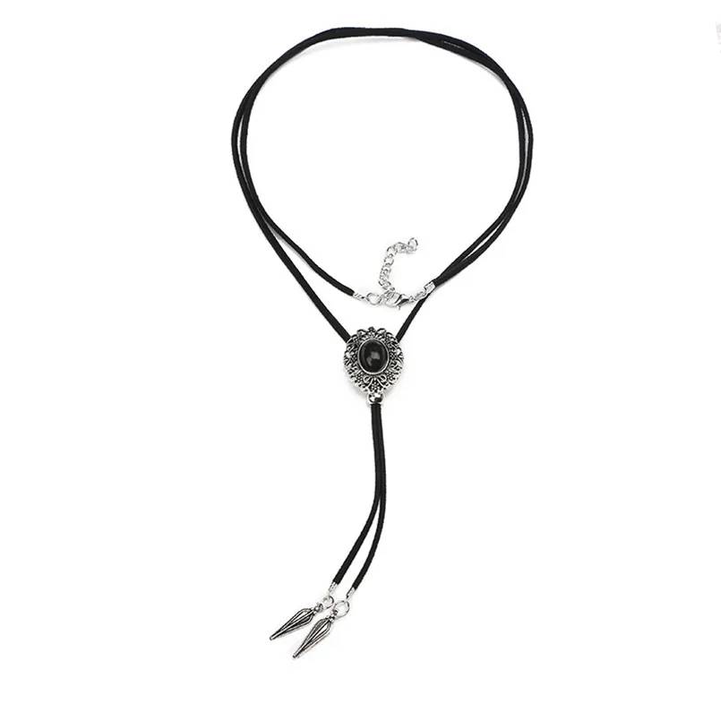 Лидер продаж черное кожаное ожерелье с подвеской Модное Длинное веревочное
