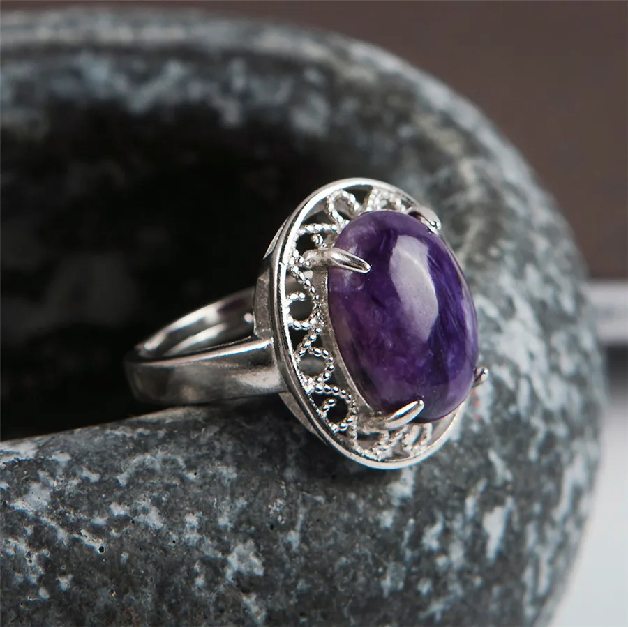 Женское регулируемое кольцо с натуральным фиолетовым кристаллом Charoite AAAA| |