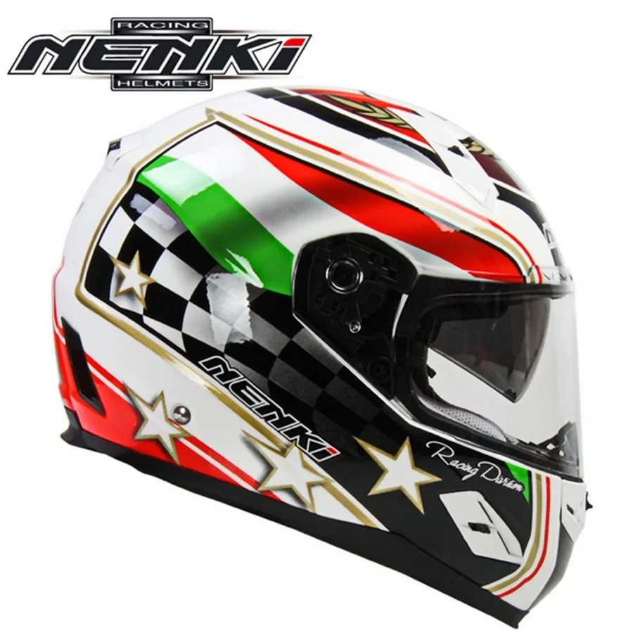 Бесплатная доставка 1 шт. полнолицевой шлем NENKI с двойным козырьком для мотоцикла