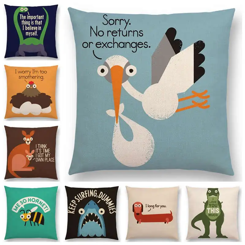 Смешные Мультяшные животные диван наволочка динозавр кенгуру пчела такса Акула