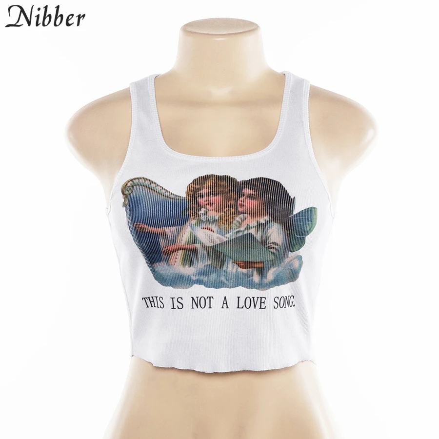 Nibber милый Ангел печати белый кроп-Топ летняя футболка Женские camis модные Базовые Футболки без рукавов Женские повседневные топы на бретелях