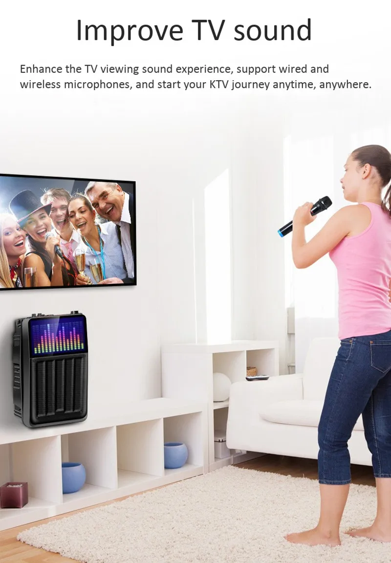Открытый Портативный колеса Bluetooth аудио караоке машина HD экран тележки динамик KTV видео TF карта U диск плеер MP4 FM радио