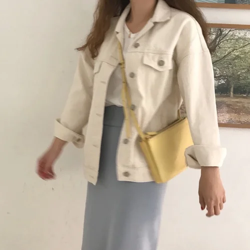 Korean Casual Loose White Denim Jacket Fashion Single Breasted Peter Pan Collar Brief Coats Women Женская одежда