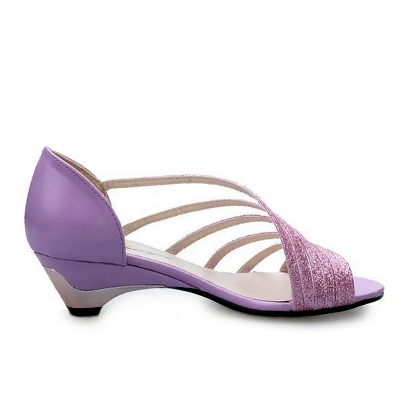 Сандалии женские на низком каблуке туфли с открытым носком вырезами удобная