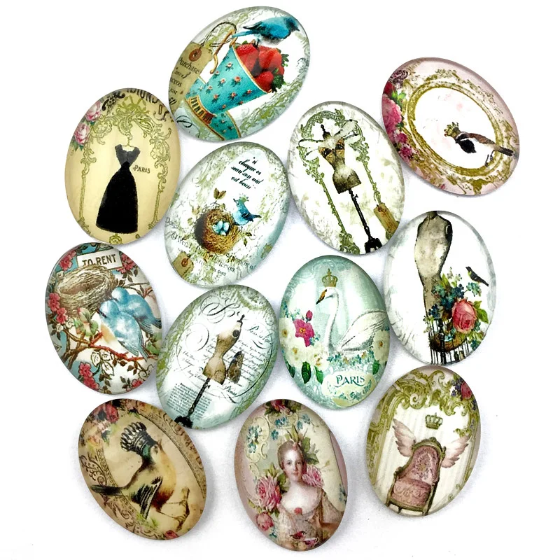 ZEROUP 2 размера Овальный фото стекло кабошон смешанные узоры подходит основа