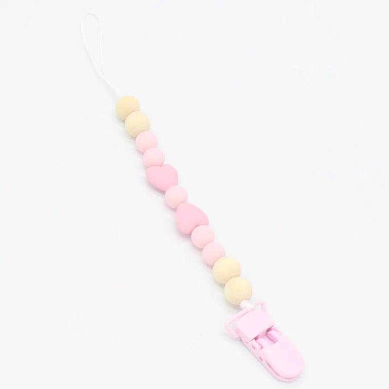 Розовый Plastic Baby Pacifier Clips Love Heart Beads Pacifier Chain For Infant Newborn Dummy Feeding Cute Leash Strap - Цвет: Розовый