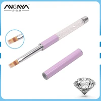 angnya 1pcs clear rhinestone acrylic handle flat nylon hair ombre brush professional uv gel nail art brush with purple cap