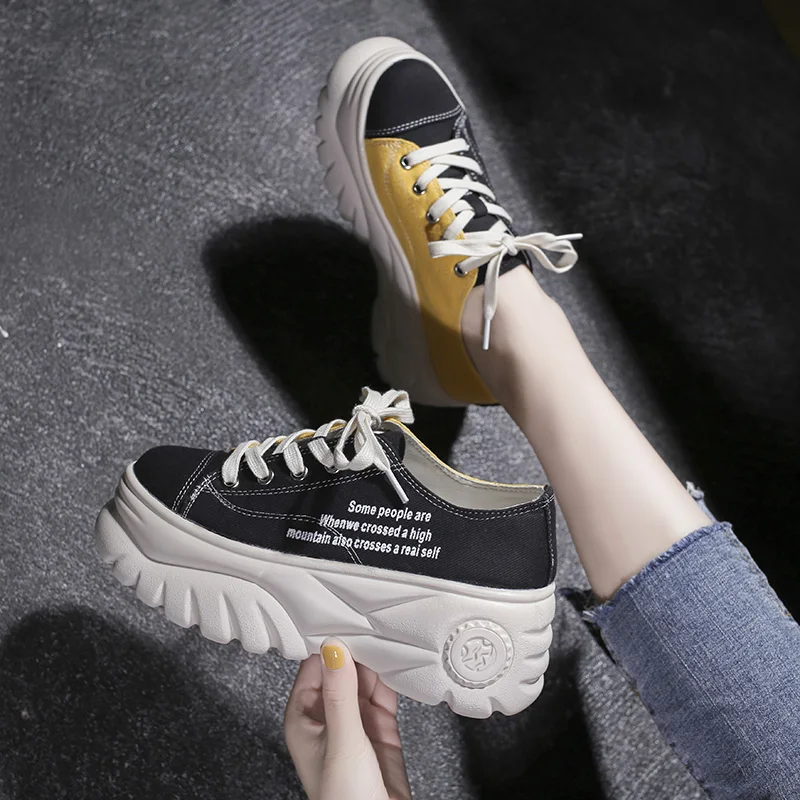 Женская парусиновая обувь на платформе кроссовки толстой подошве женская
