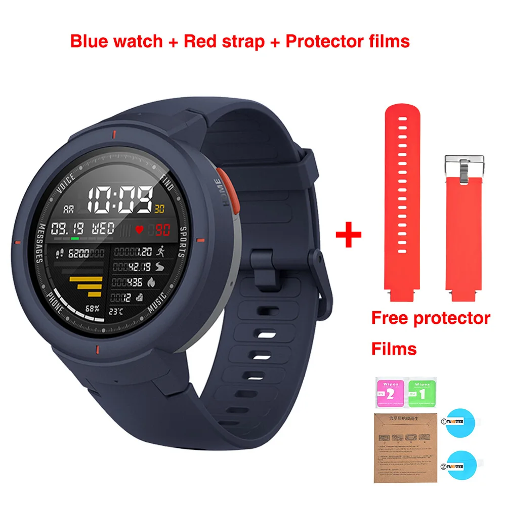 [Бесплатный ремешок] Huami AMAZFIT Verge 3 Alexa gps IP68 Смарт-часы Мульти-спортивные Smartwatchs здоровье фитнес-трекер для мужчин - Цвет: Blue n red strap