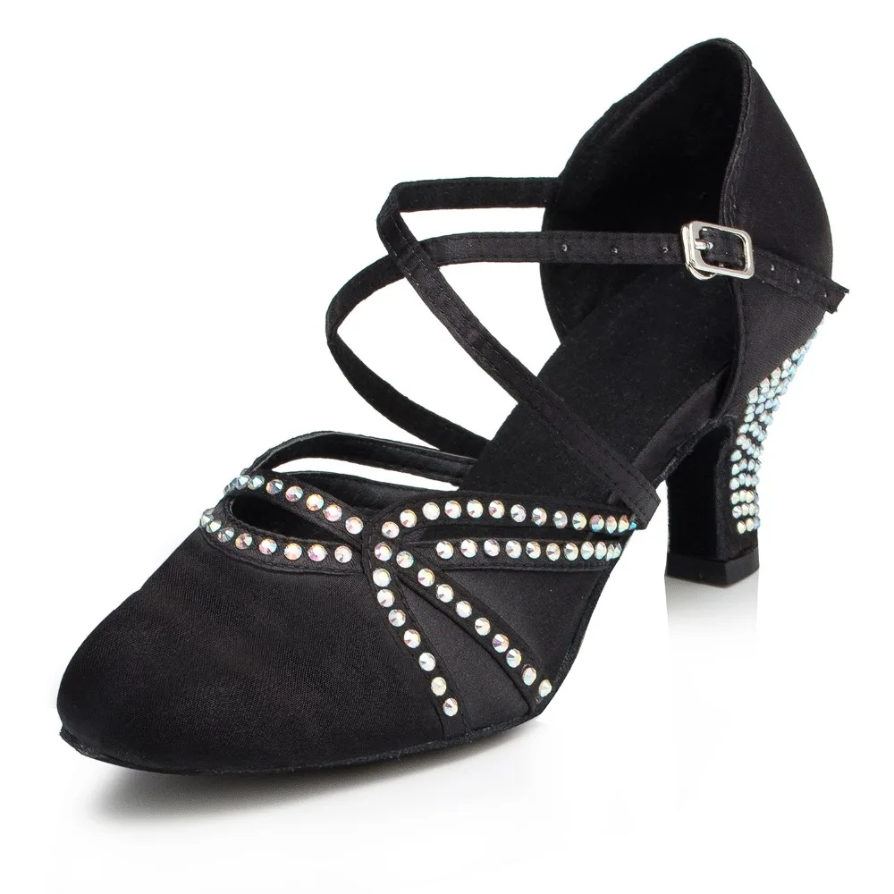 Женские бальные туфли для латинских танцев с закрытым острым носком Черные