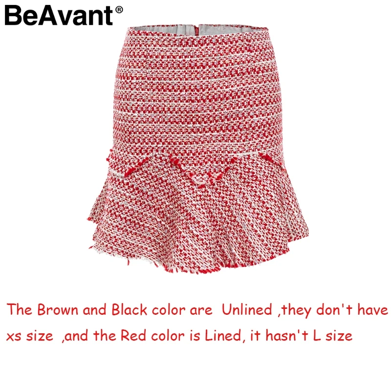 BeAvant, высокая талия, оборки, короткие твидовые юбки, зимние, трапециевидные, официальные, женские мини юбки, Женская Повседневная Уличная одежда, осенняя юбка для женщин