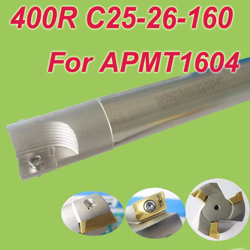 

Free Shipping 400R SHK 25MM,Cutting Dia:26mm L:160mm 90 deg Square Inserted Endmill Bar Shoulder Cutting Tools for APMT1604