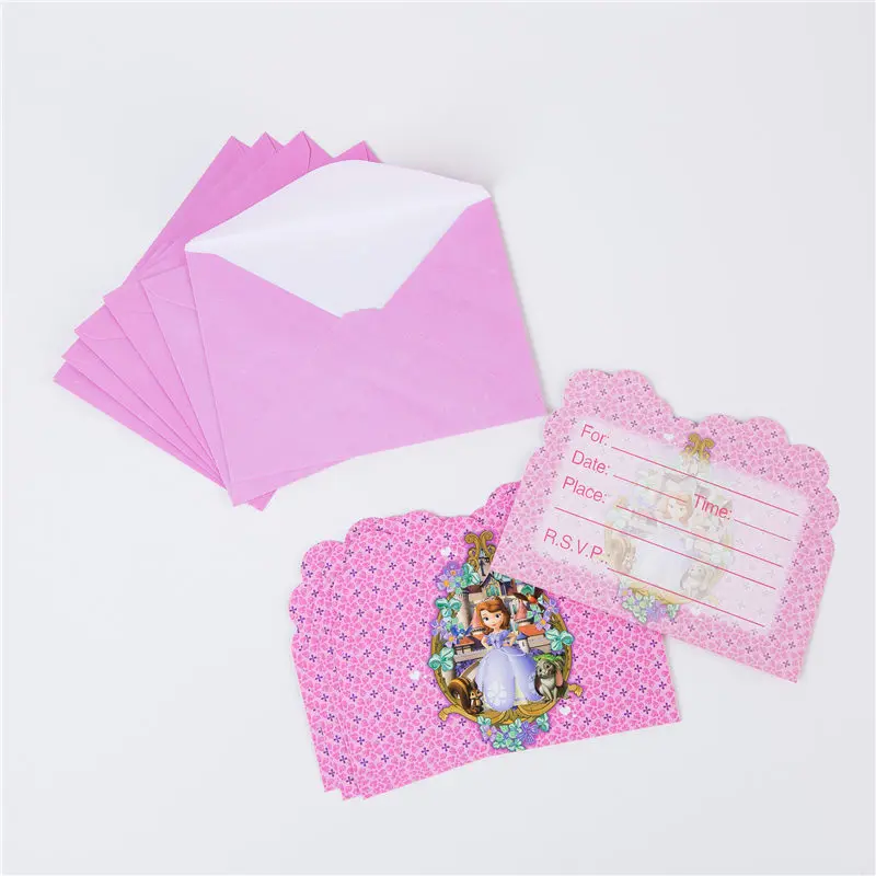 Inviting card 6 pcs София тема принцесс дети день рождения украшения поставки Одноразовая бумажная тарелка салфетки Кубок Флаг подарок на вечеринку в честь рождения ребенка - Цвет: Inviting card 6 pcs