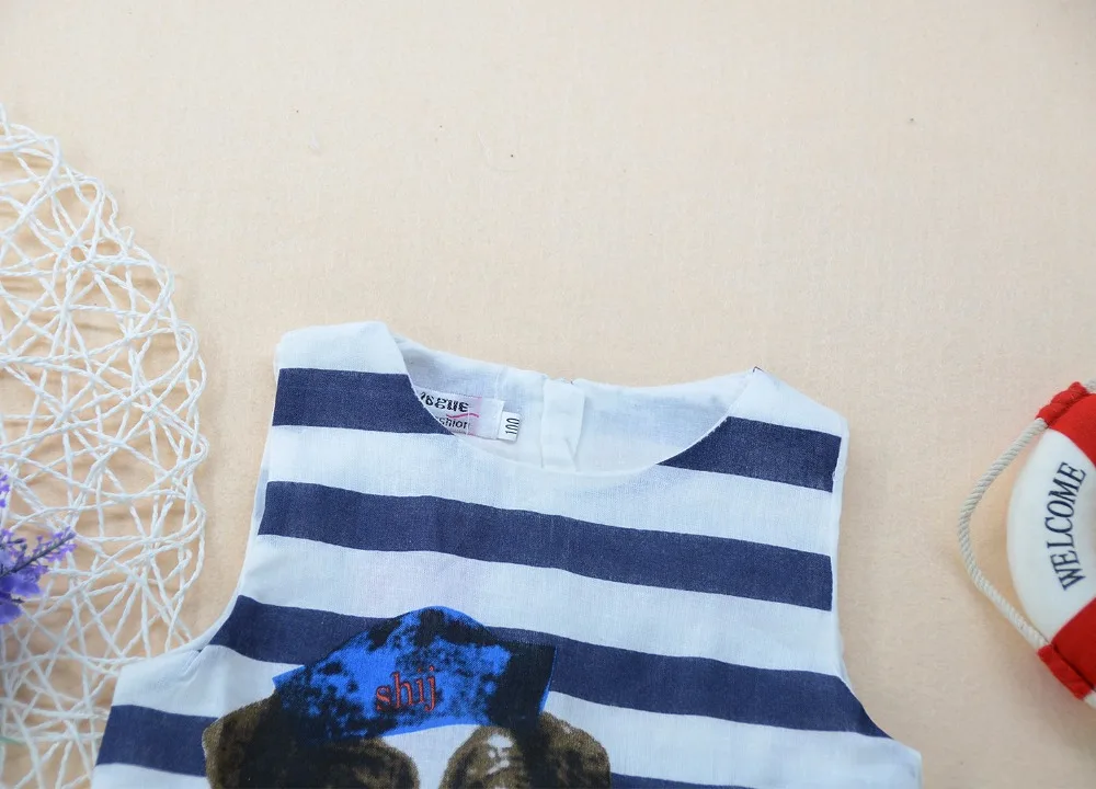 Платье в полоску для девочек без рукавов с рисунком щенка повседневная детская