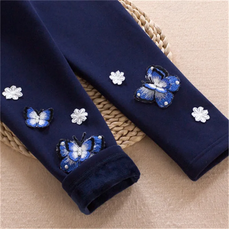 navy blue Новое поступление; зимние теплые леггинсы для детей; узкие брюки с рисунком бабочки; Детские утепленные шерстяные брюки; леггинсы для маленьких девочек; A3042 - Цвет: navy blue