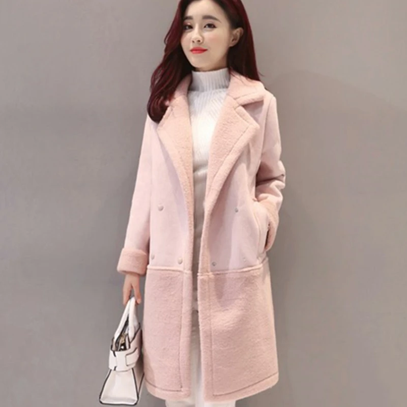 2017 женское осенне-зимнее шерстяное пальто повседневное из овечьей шерсти модная