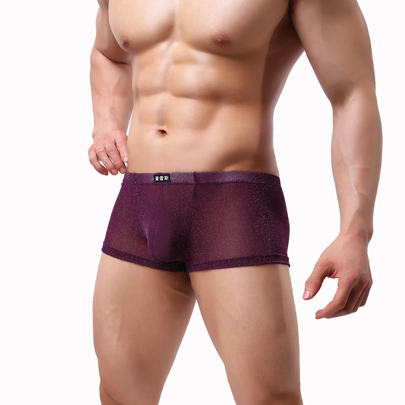 KWAN.Z boxer men cuecas shiny male underwear calzoncillos hombre marca perspective mesh gay mens boxers roupa | Мужская одежда
