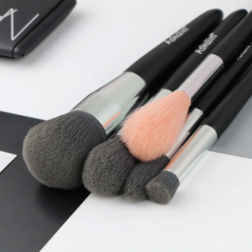 Черный 5 шт. набор кистей для макияжа блестящая ручка мягкая нано шерсть волокно