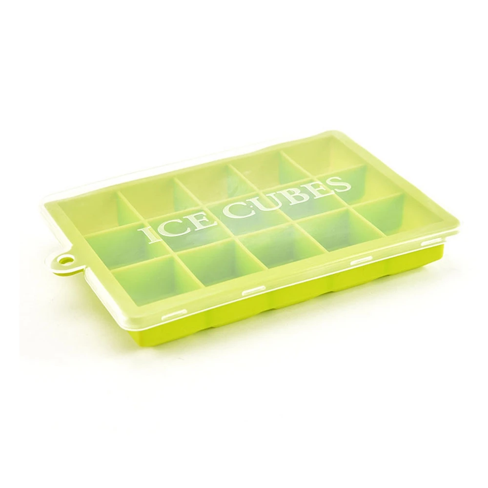 1pc green 15 отверстий лоток для льда с крышкой силиконовая форма для льда с крышкой Гибкая легко снимаемая квадратная форма DIY лотки для льда для виски барная посуда - Цвет: 1pc green