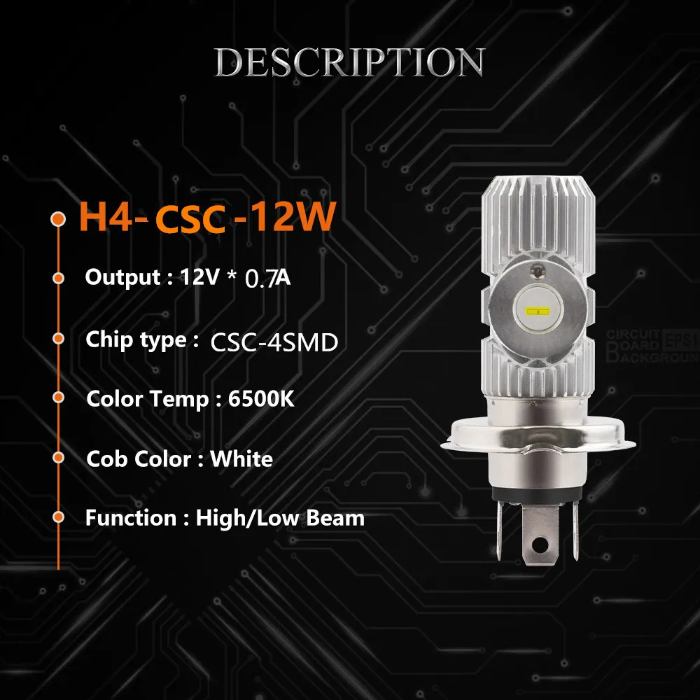 YM E-Bright 2 шт мотоцикл H4 BA20D Высокий/ближний свет 1200LM светодиодный фара 9-80 в DC противотуманная фара для вождения скутера светодиодный налобный фонарь белый