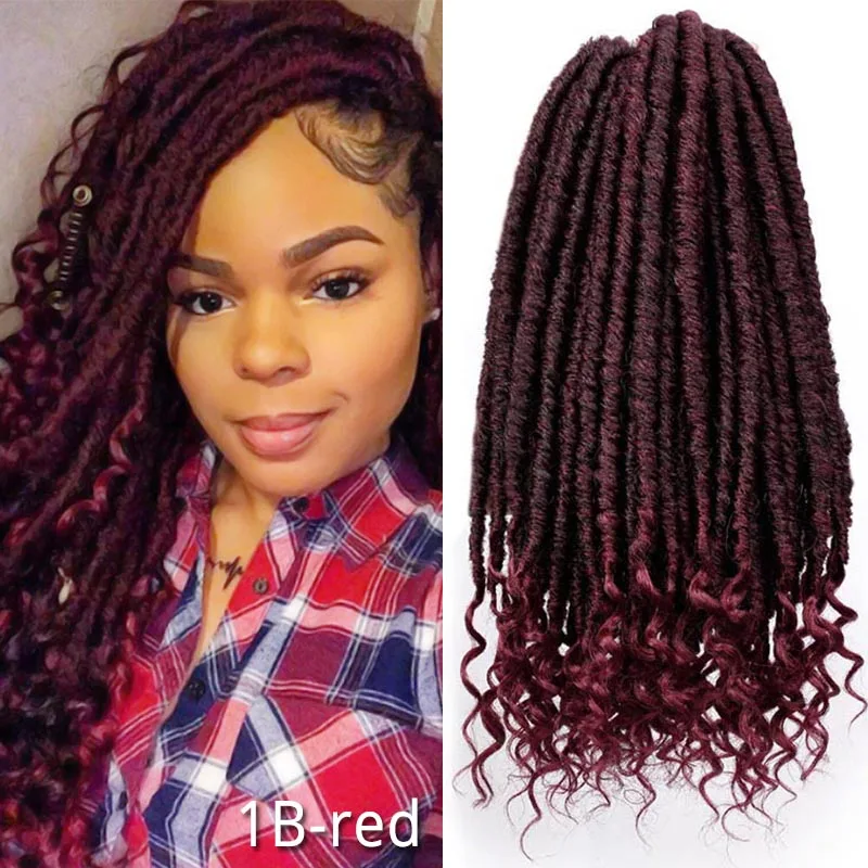 T1B/красный Вязанная коса для волос кудряшки Goddess Faux locs 16 дюймов Синтетические волосы для наращивания Омбре плетение волос мягкие натуральные - Цвет: T1B/красный