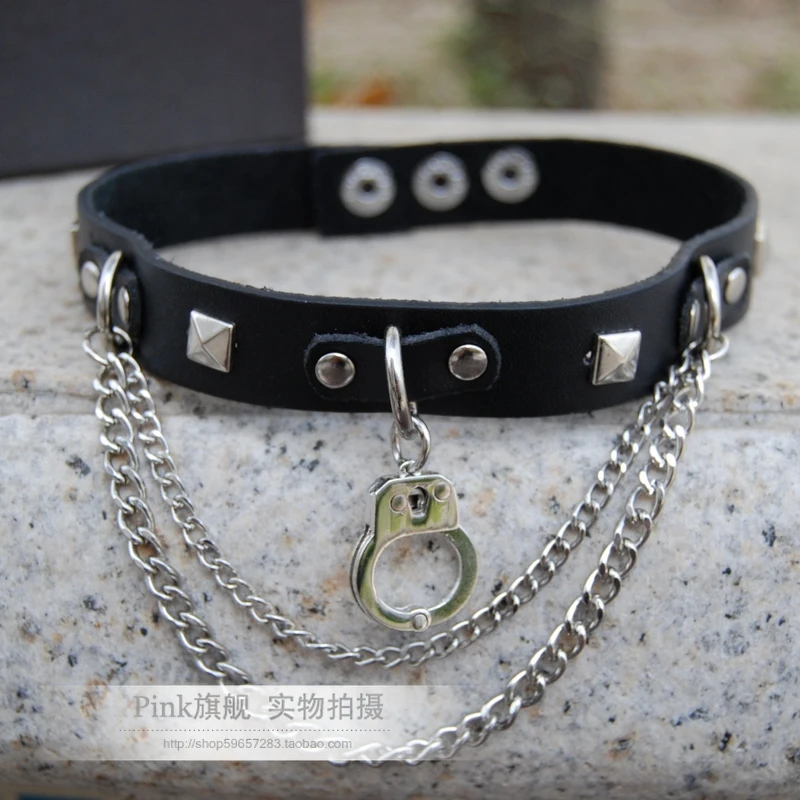 Панк заклепки черный кожаный воротник запонки многослойные ожерелья чокер для