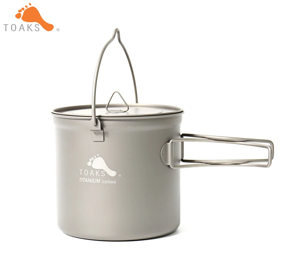 TOAKS POT-1100-BH Titanium Outdoor Camping Hanging Pot With Bail Handle Easy to Carry 1100ml 145g