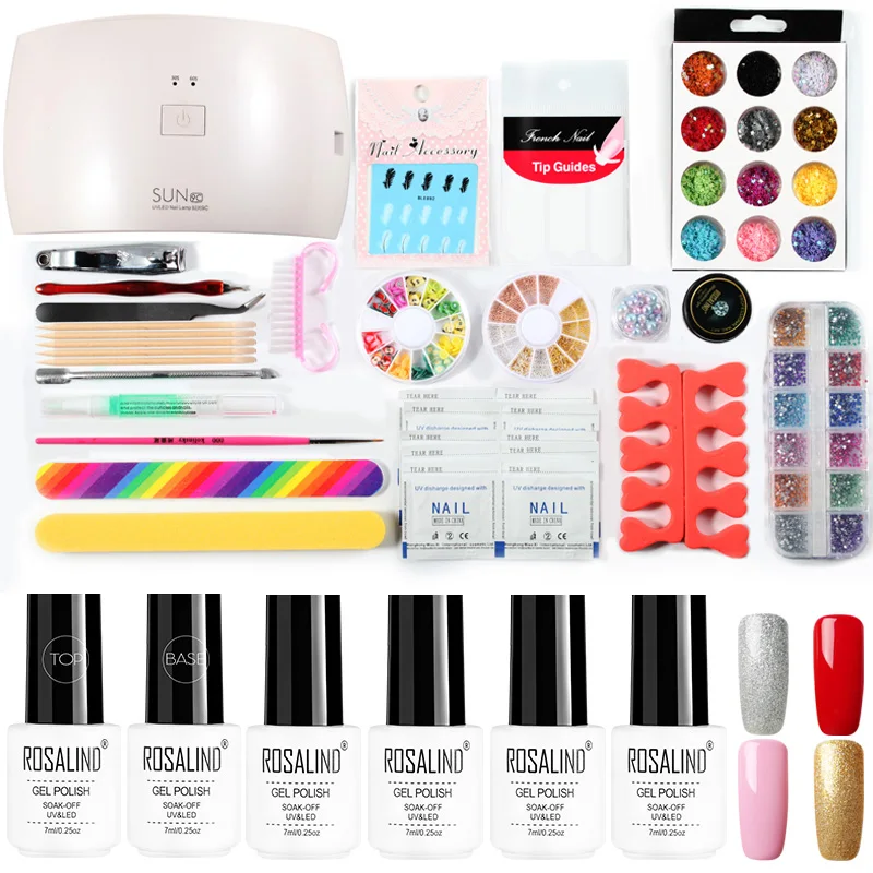 RC00-4GELS21TOOLS-06 ROSALIND наборы для гелевых ногтей с лампой Набор для маникюра полуперманентный праймер для дизайна ногтей верхнее Базовое покрытие гель лак Гибридный гвоздь инструменты - Цвет: RC00-4GELS21TOOLS-06