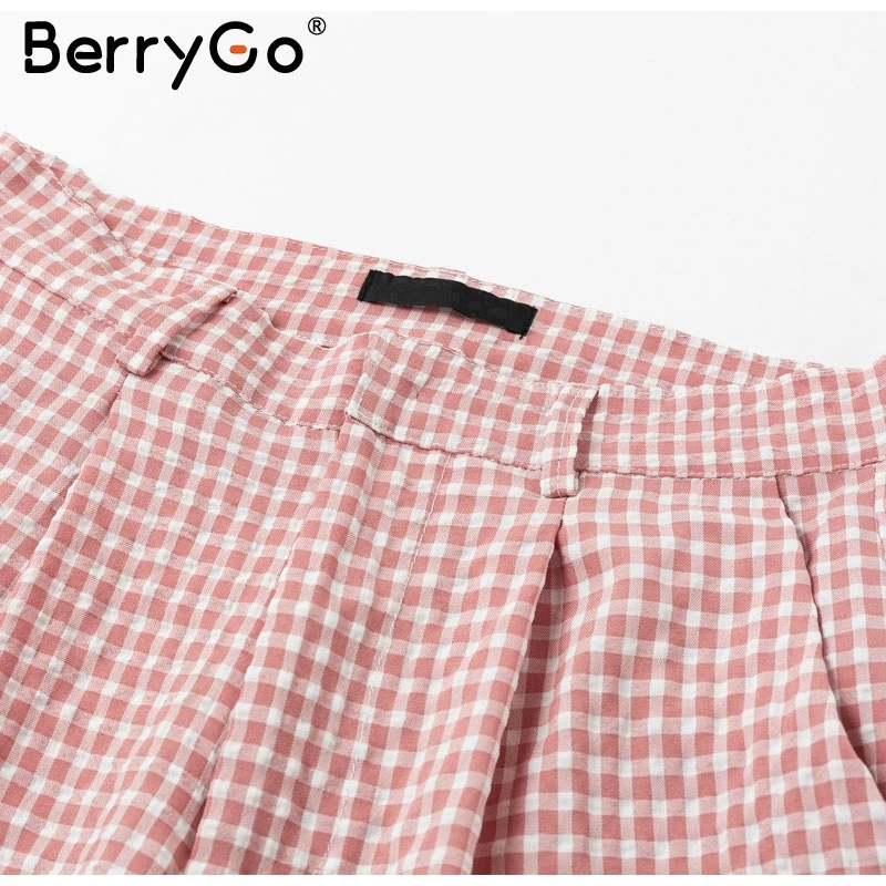 BerryGo, розовые клетчатые повседневные штаны для женщин,, летние винтажные рабочие штаны, Капри, женские прямые офисные женские брюки в британском стиле