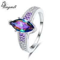 lingmei engagement wedding women ring marquise cut multi white pink purple zircon silver color jewelry size 6 7 8 9 charm
