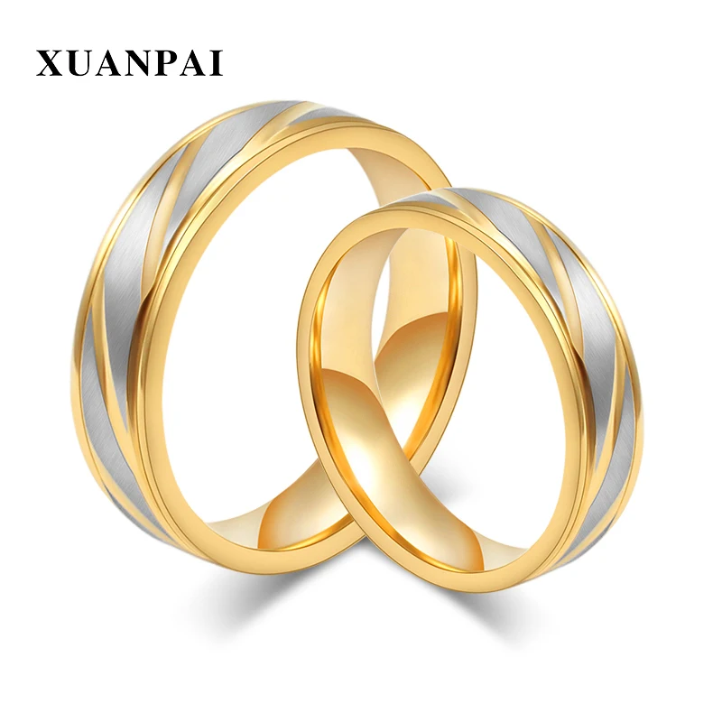 XUANPAI Classic Wedding Ring for Women Men Gold-Color 316L Stainless Steel Engagement Promise Anel Valentine's Day Gift | Украшения и