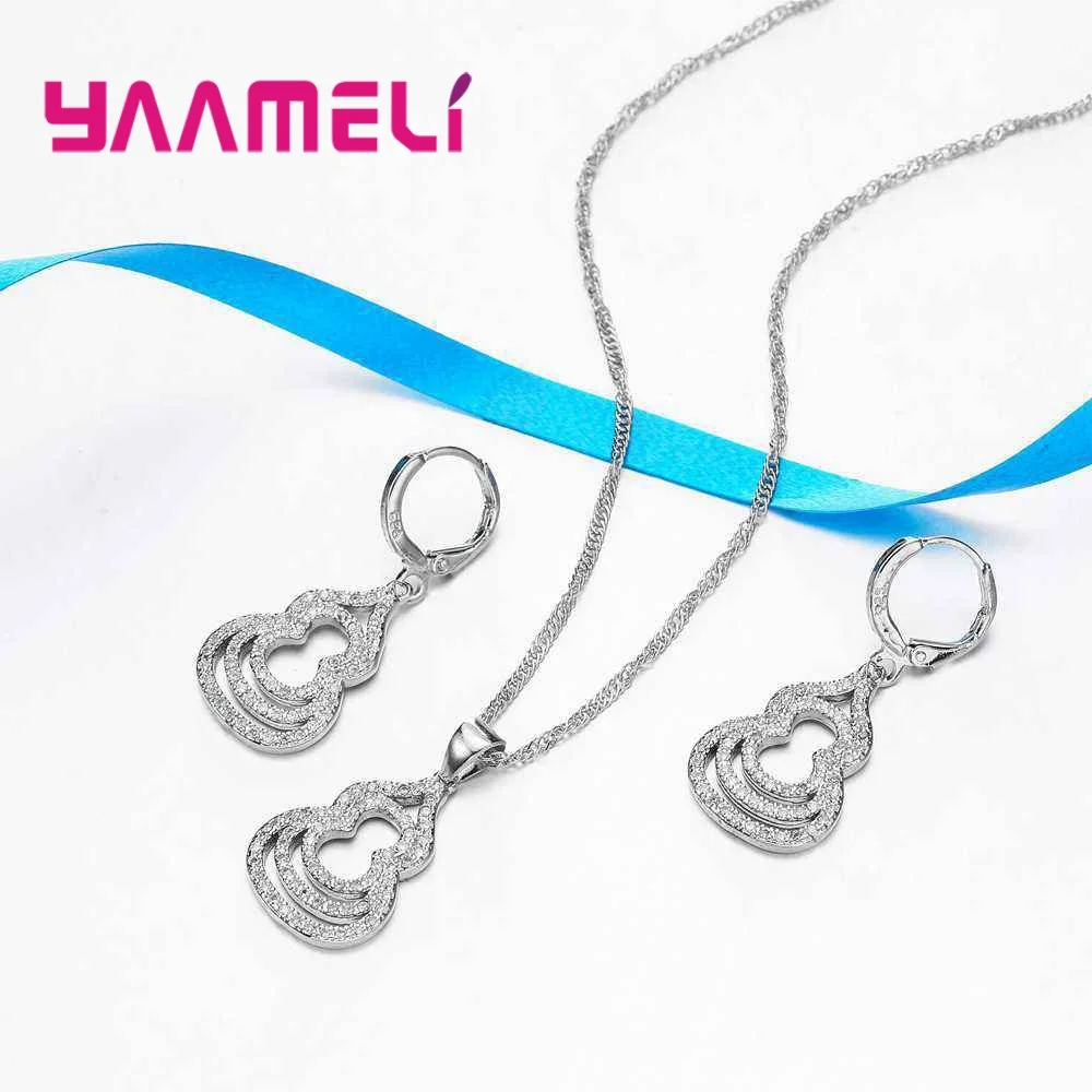 

New Arrivals Gourd 925 Sterling Silver Jewelry Sets White Cubic Zirconia Necklace And Earrings For Women Bijoux