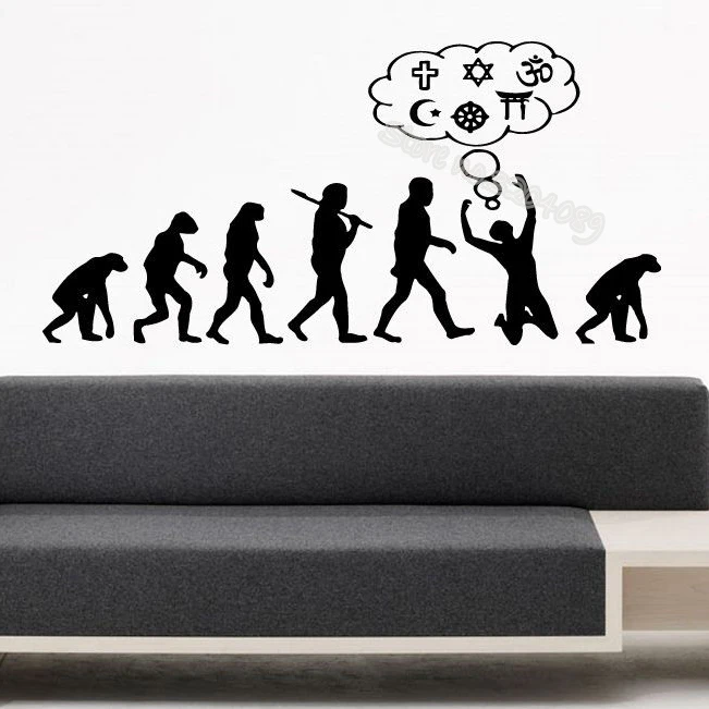 Виниловая наклейка на стену с изображением забавного мужчины эволюции веры и
