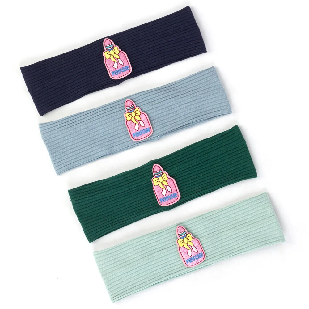 

Cut Pink Bottle Applique Accessories For Girls Newborn Turban Kids Ribbed Headband Children Elastic Hairband Cotton Flat AT014
