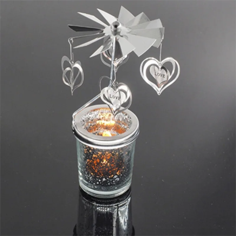 Home Christmas Decoration New Romantic Rotary Spinning Tealight Candle Metal Tea Light Holder Carousel