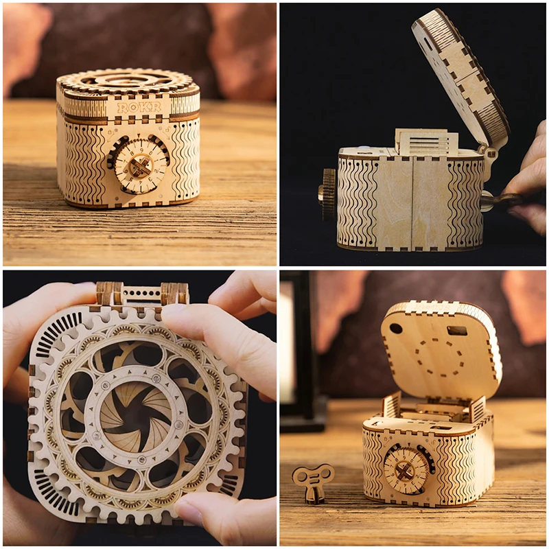 ROKR DIY 3D деревянные головоломки игрушки Сборная модель игрушки самолет веселый круг колесо обозрения пенал игрушки для детей Прямая поставка