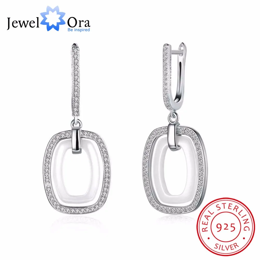 Новые женские 925 серебряные серьги с белого керамического прямоугольника винтаж
