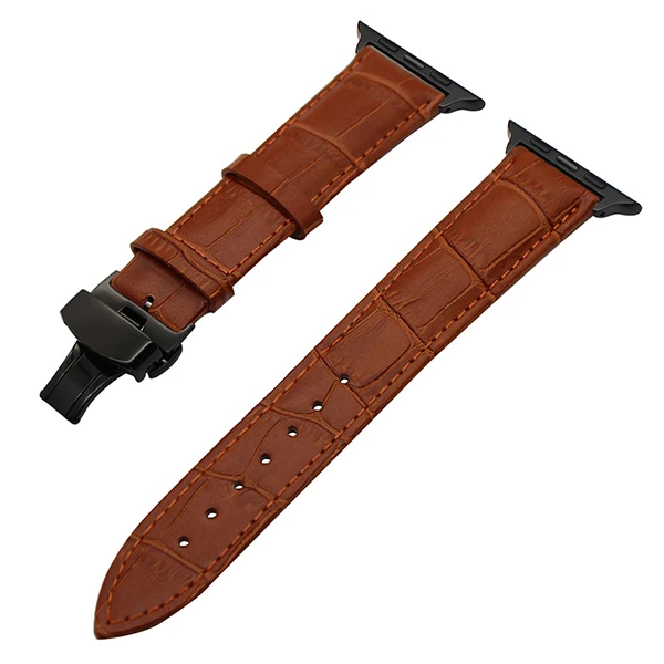 Light Brown B Croco ремешок из натуральной кожи для часов iWatch Apple Watch Series 5 4 3 2 1 40 мм 44 мм 38 мм 42 мм ремешок с застежкой-бабочкой браслет - Цвет ремешка: Light Brown B