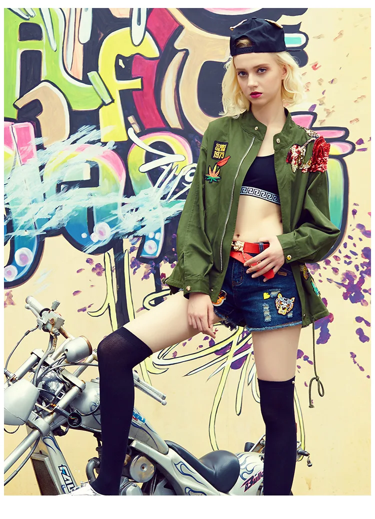 Женская Длинная ветровка с блестками длинная свободная куртка армейского