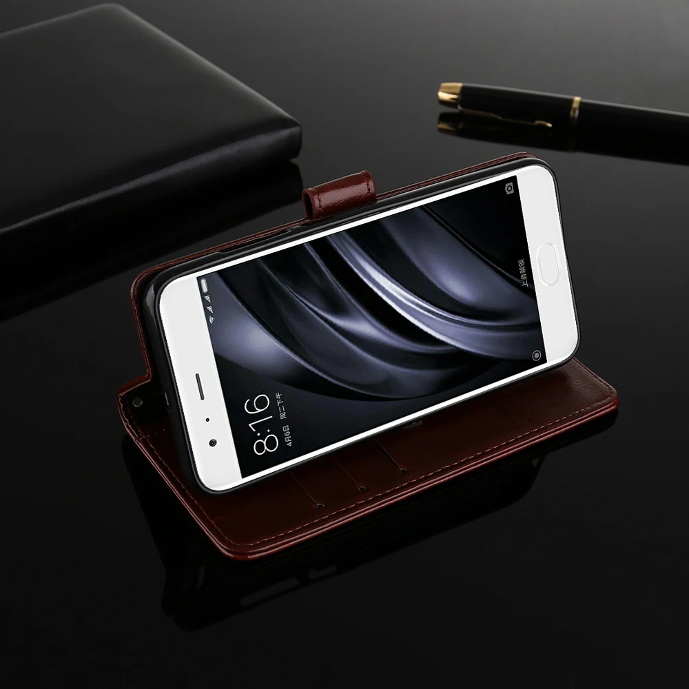 Роскошный кожаный чехол бумажник с откидной крышкой для телефона Xiaomi MI 6