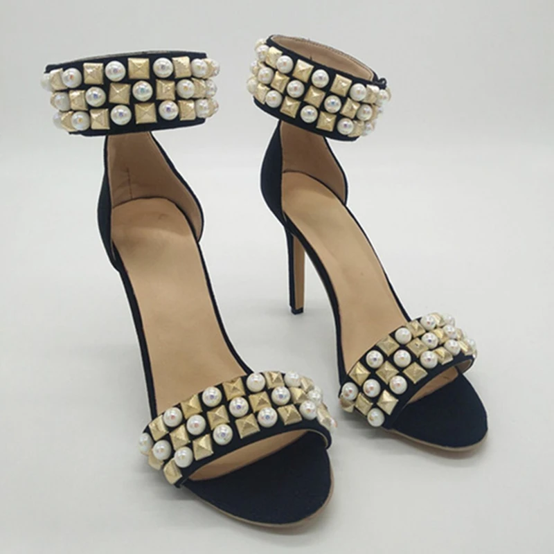 Сандалии женские с ремешком на щиколотке босоножки перламутровыми и зернистыми