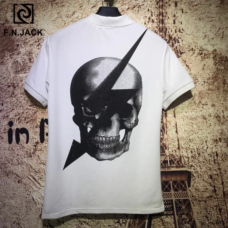 F. N. JACK, Новое поступление, мужская рубашка поло с коротким рукавом, модные рубашки, повседневный мужской топ, рубашка поло с крутым черепом