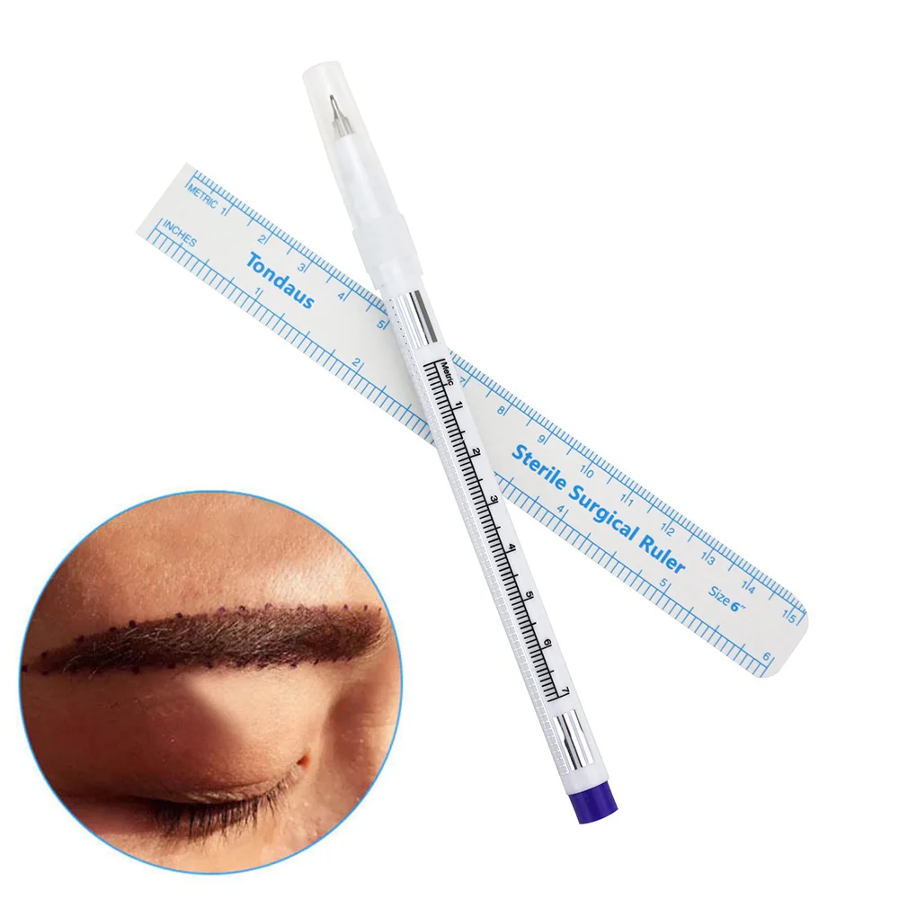 0.5mm POINT 2 шт./компл. хирургический маркер для боди-арта для бровей маркер для белой доски кожей и татуаж ем маркер для белой доски с измерительной линейкой; мануального татуажа бровей, позиционирования инструмент - Цвет: 0.5mm POINT