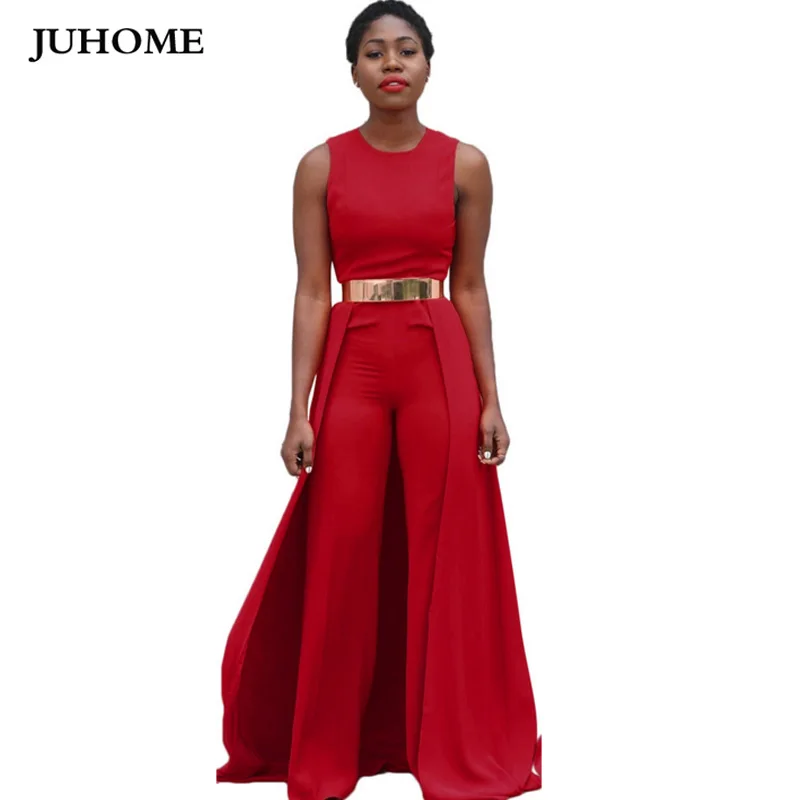 Женский Длинный комбинезон без рукавов красные повседневные облегающие