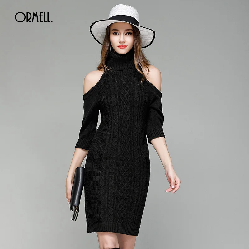 Женское трикотажное платье ORMELL осенне зимнее с высоким воротом и коротким