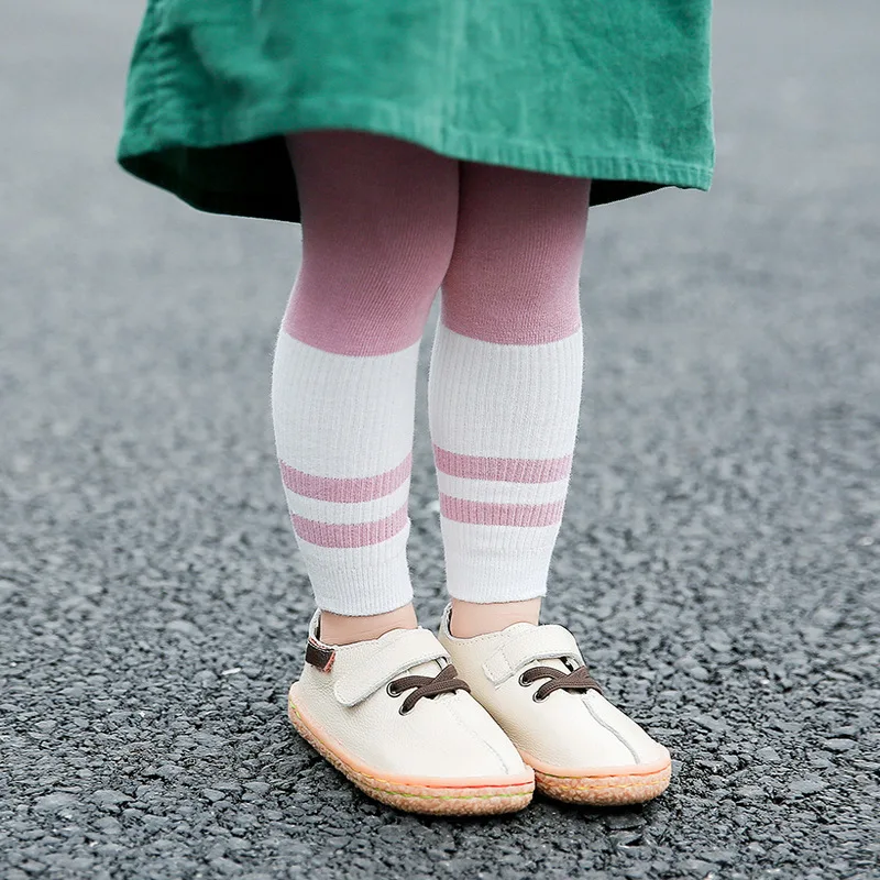 Детские леггинсы из чистого хлопка с мягким материалом и полосками теплые модные