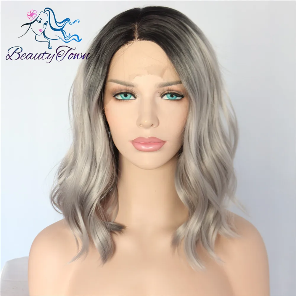 T1B/светло-серый BeautyTown Polaris короткие термостойкие волосы черный Омбре блонд блоггер ежедневный макияж Синтетический кружевной передний Свадебный парик - Цвет: T1B/светло-серый