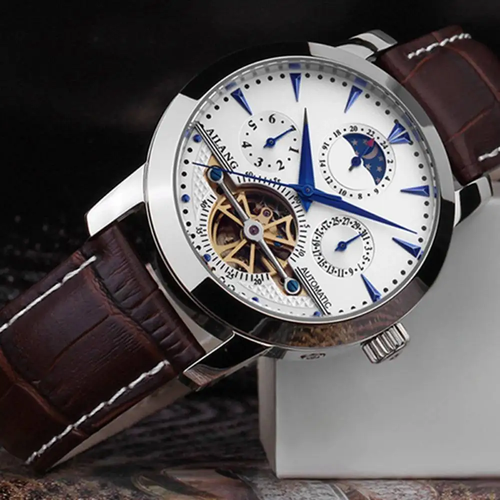 Leisure Automatic Mechanical Genuine Leather Waterproof Watch with Rome Digital Business for Various Occasions AILANG 2606-PD(B) | Наручные