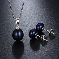 2021 hot sale natural black pearl set for womenfine jewelry high quality stud earring and pendant wedding jewelly sets