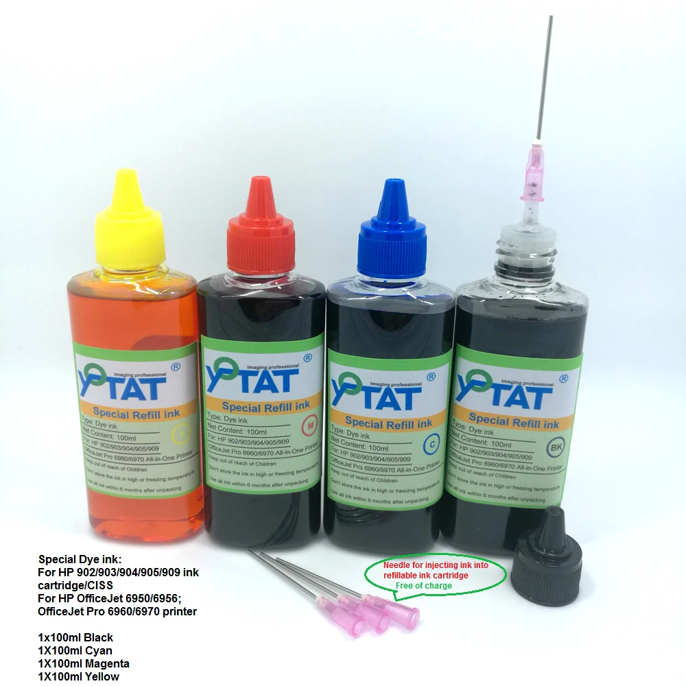 

YOTAT 400ml Dye ink refill kit for HP906 HP907 HP908 HP909 ink cartridge CISS for HP OfficeJet 6950 6960 6968 6970-6979 printer